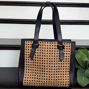 Talbots genuine leather cane rattan woven shoulder tote handbag purse